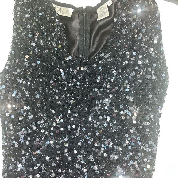 Scala Silk Black Sequin Beaded Gown Prom Formal Size Small (Can Fit Medium) - Picture 8 of 10